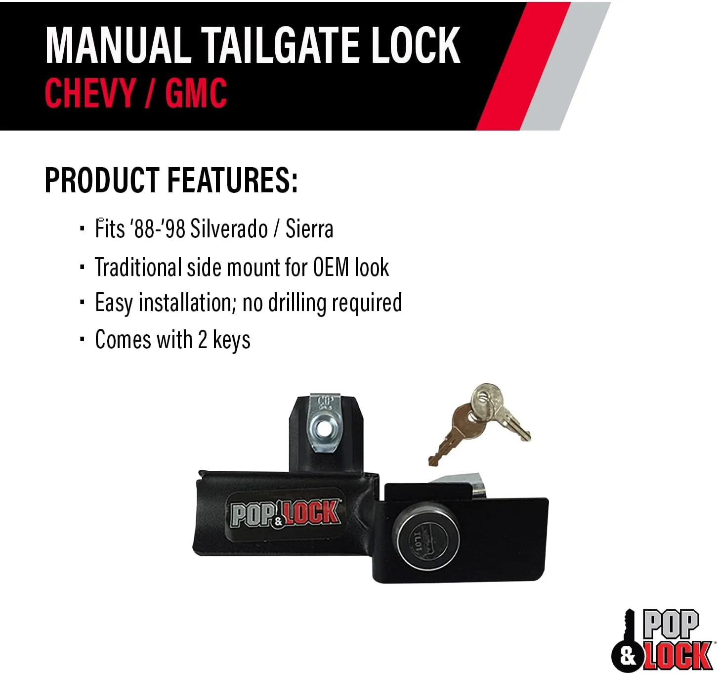 Pop & Lock PL1050 Black Manual Tailgate Lock for Chevy/GMC