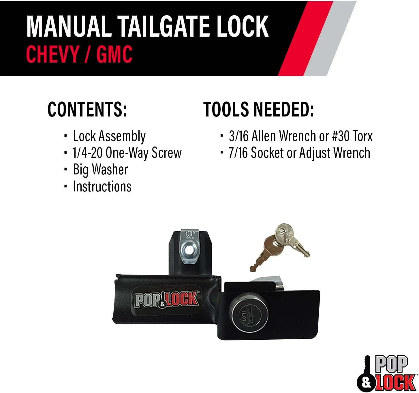 Pop & Lock PL1050 Black Manual Tailgate Lock for Chevy/GMC