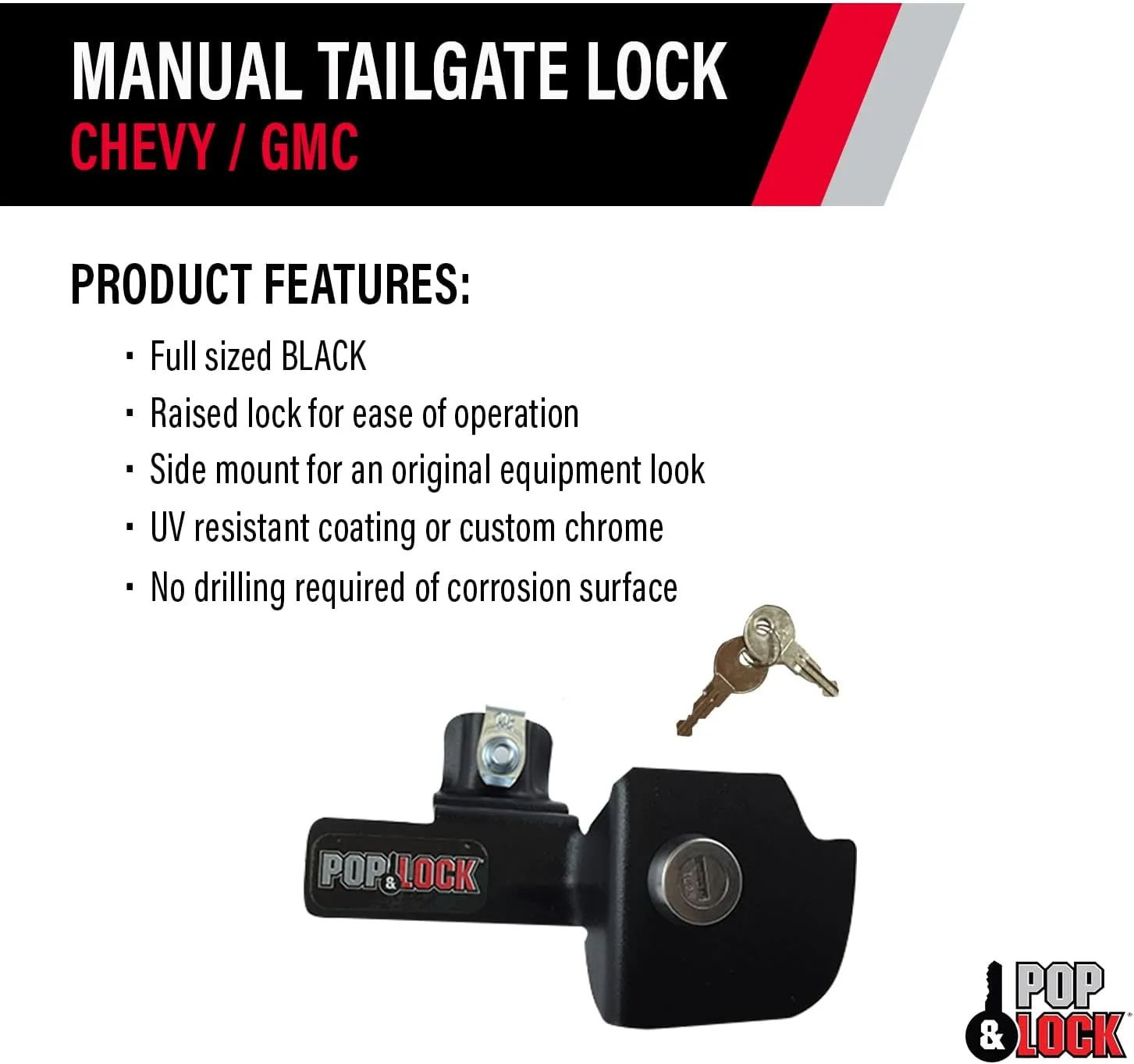 Pop & Lock Manual Tailgate Lock for Chevy Silverado & GMC Sierra 1999-2007 (Black, PL1100)