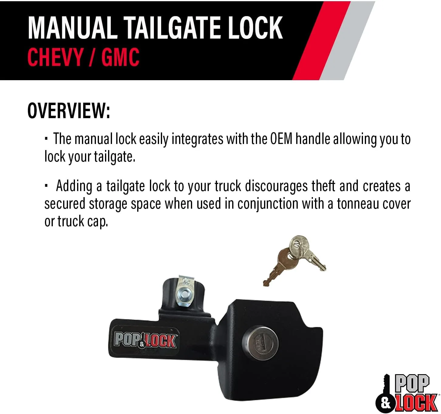 Pop & Lock Manual Tailgate Lock for Chevy Silverado & GMC Sierra 1999-2007 (Black, PL1100)