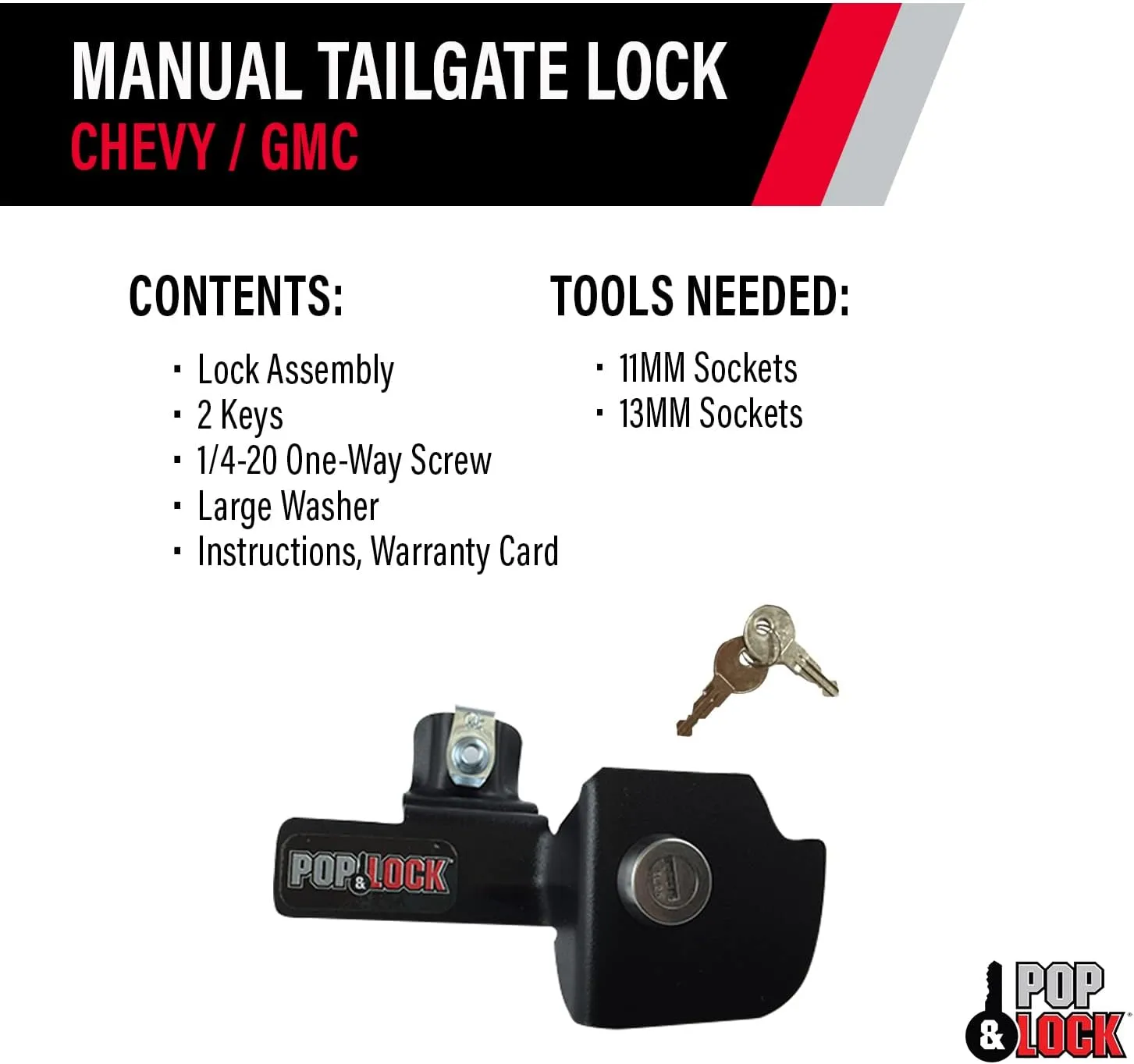 Pop & Lock Manual Tailgate Lock for Chevy Silverado & GMC Sierra 1999-2007 (Black, PL1100)