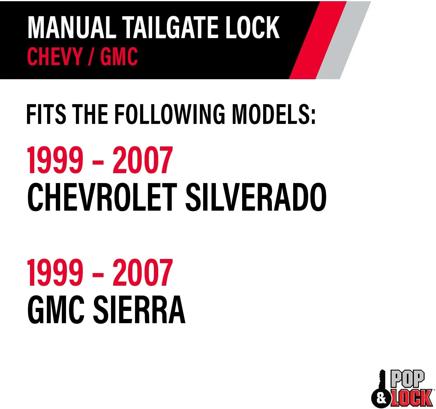 Pop & Lock Manual Tailgate Lock for Chevy Silverado & GMC Sierra 1999-2007 (Black, PL1100)