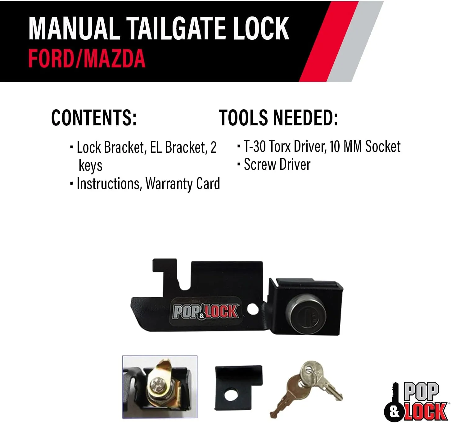 Pop & Lock – Manual Tailgate Lock for Ford F150, Fits 1987 to 1996 - Works Only with Factory Plastic Handle (Black, PL2310)