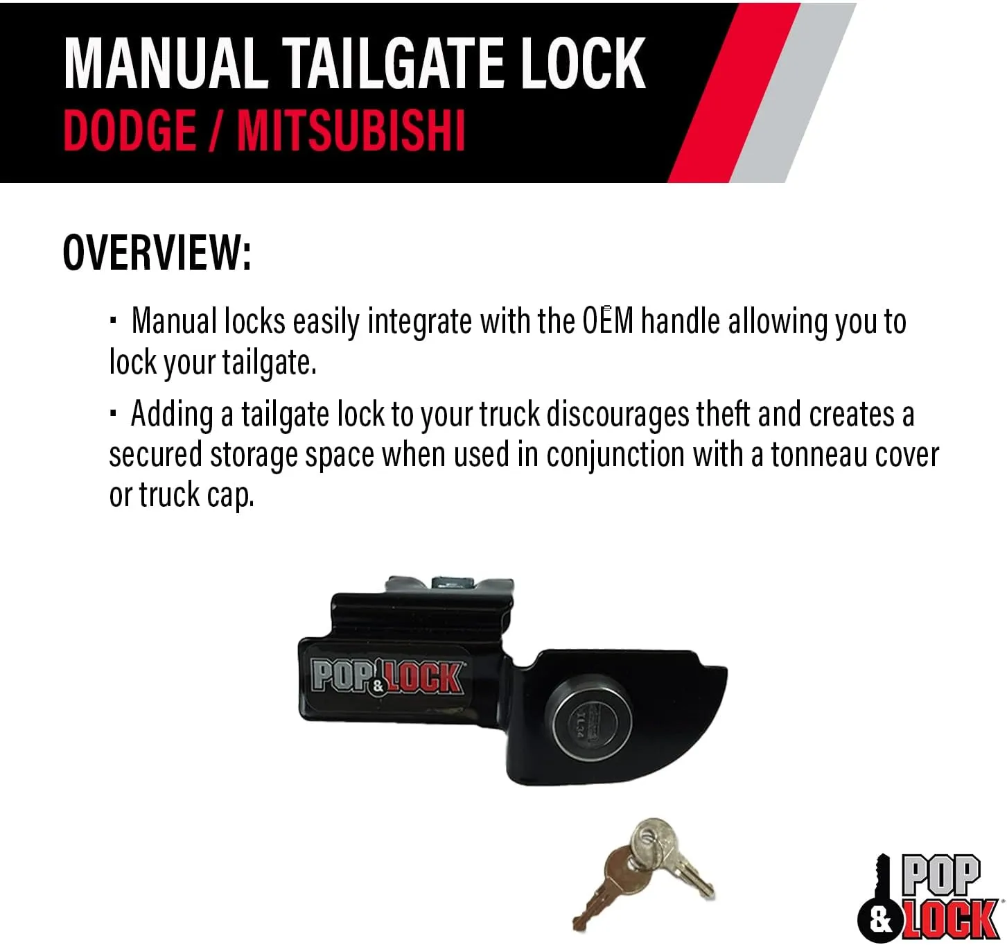 Pop & Lock - PL3600 Black Manual Tailgate Lock for Dodge Dakota and Mitsubishi Raider