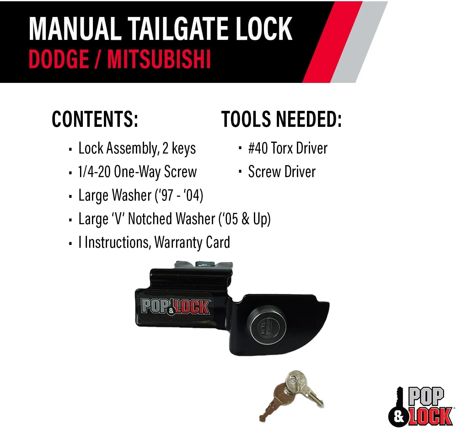 Pop & Lock - PL3600 Black Manual Tailgate Lock for Dodge Dakota and Mitsubishi Raider