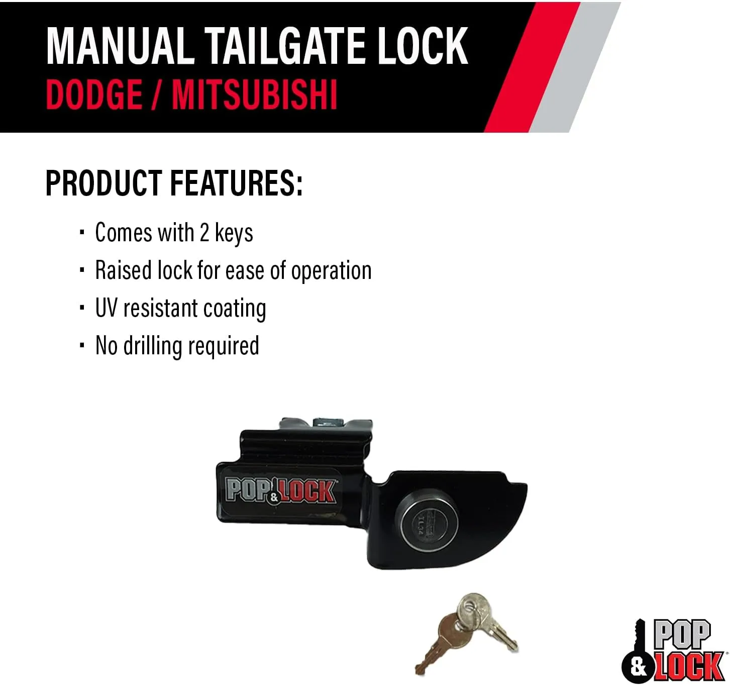 Pop & Lock - PL3600 Black Manual Tailgate Lock for Dodge Dakota and Mitsubishi Raider