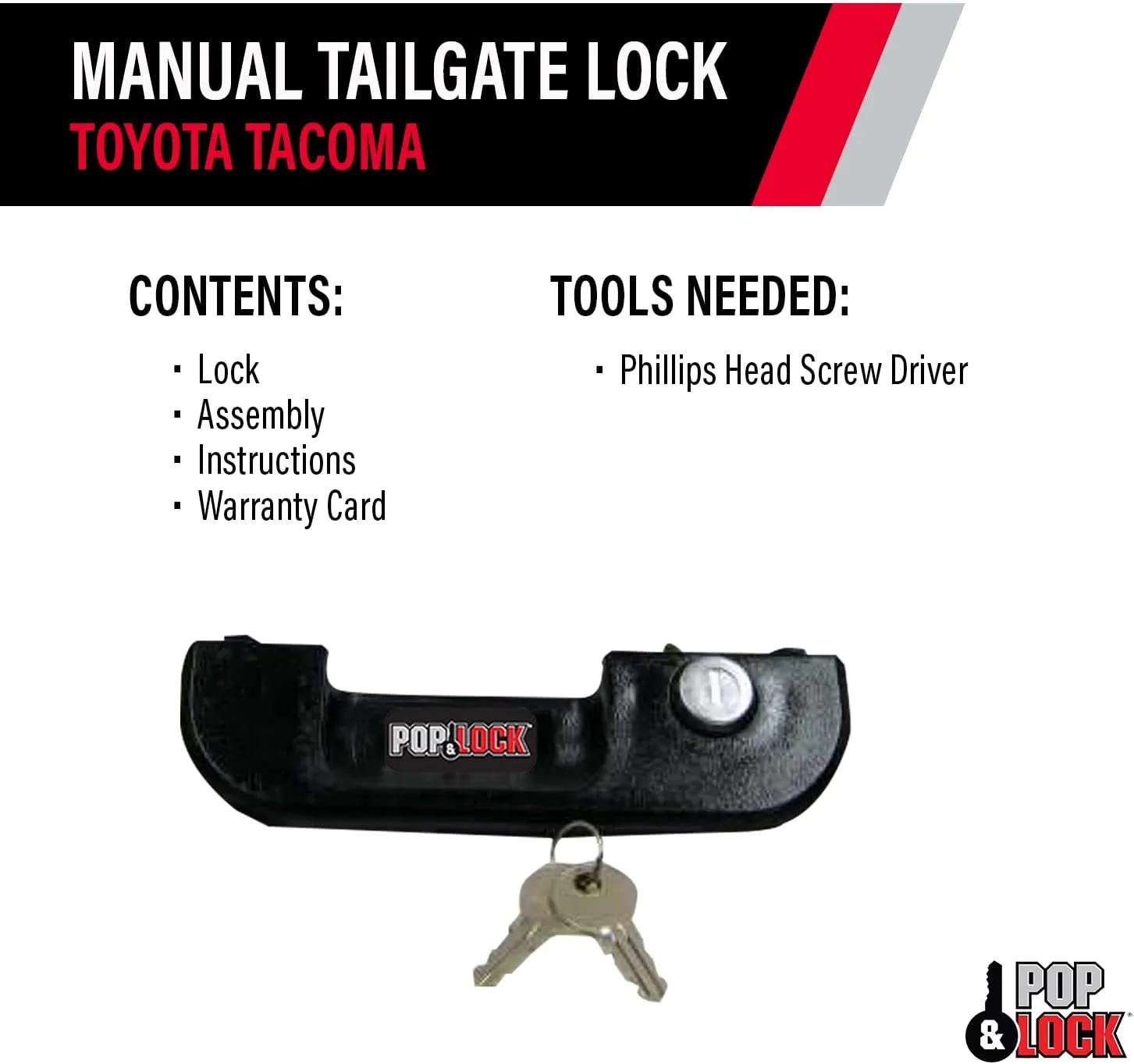 Pop & Lock – Manual Tailgate Lock for Toyota Tacoma, Fits 1995 to 2004 Models (Color Black, PL5100, Standard Lock)