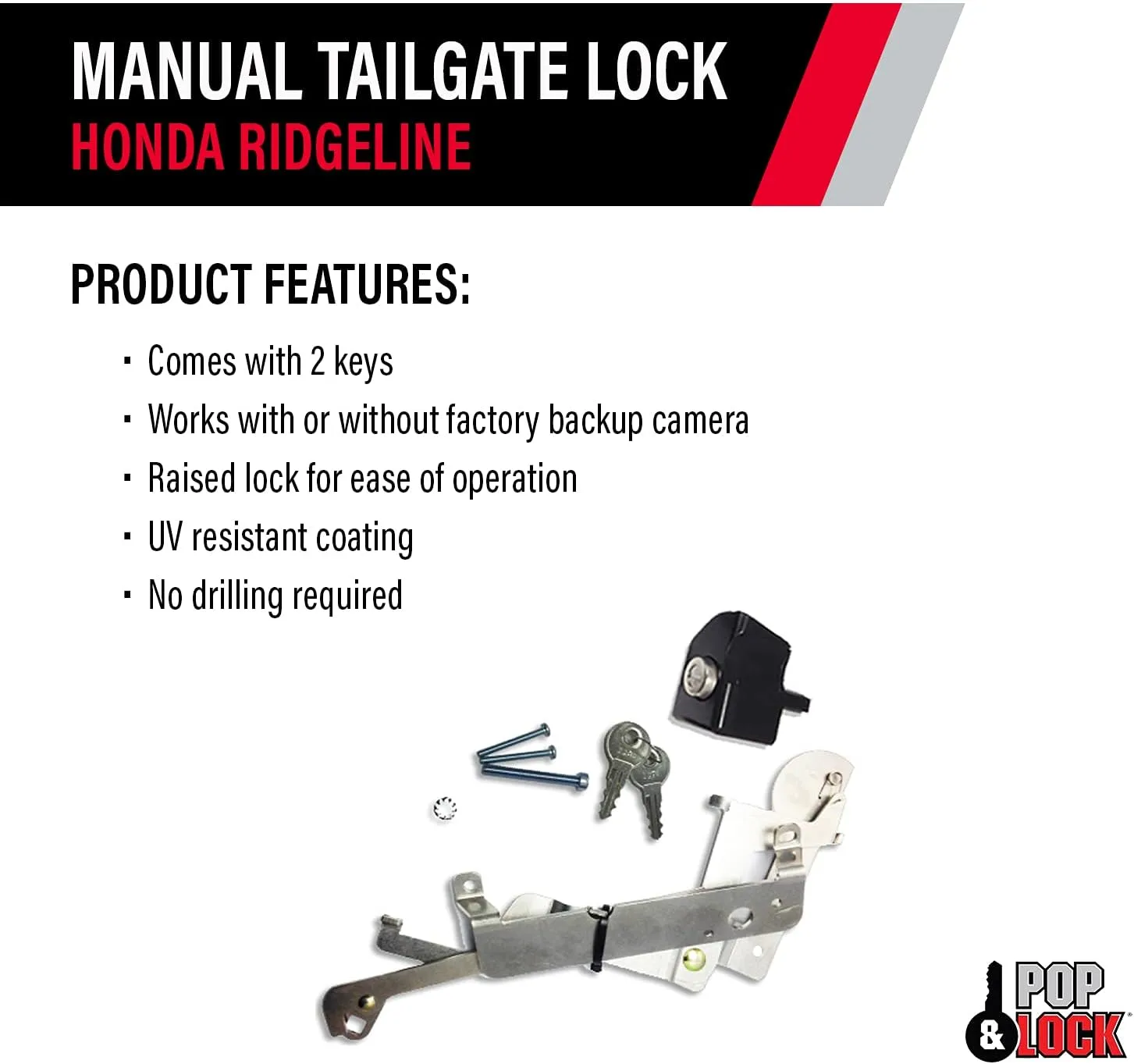 Pop & Lock PL6100 Black Manual Tailgate Lock for Honda Ridgeline (Works with/Without Factory Backup Camera)