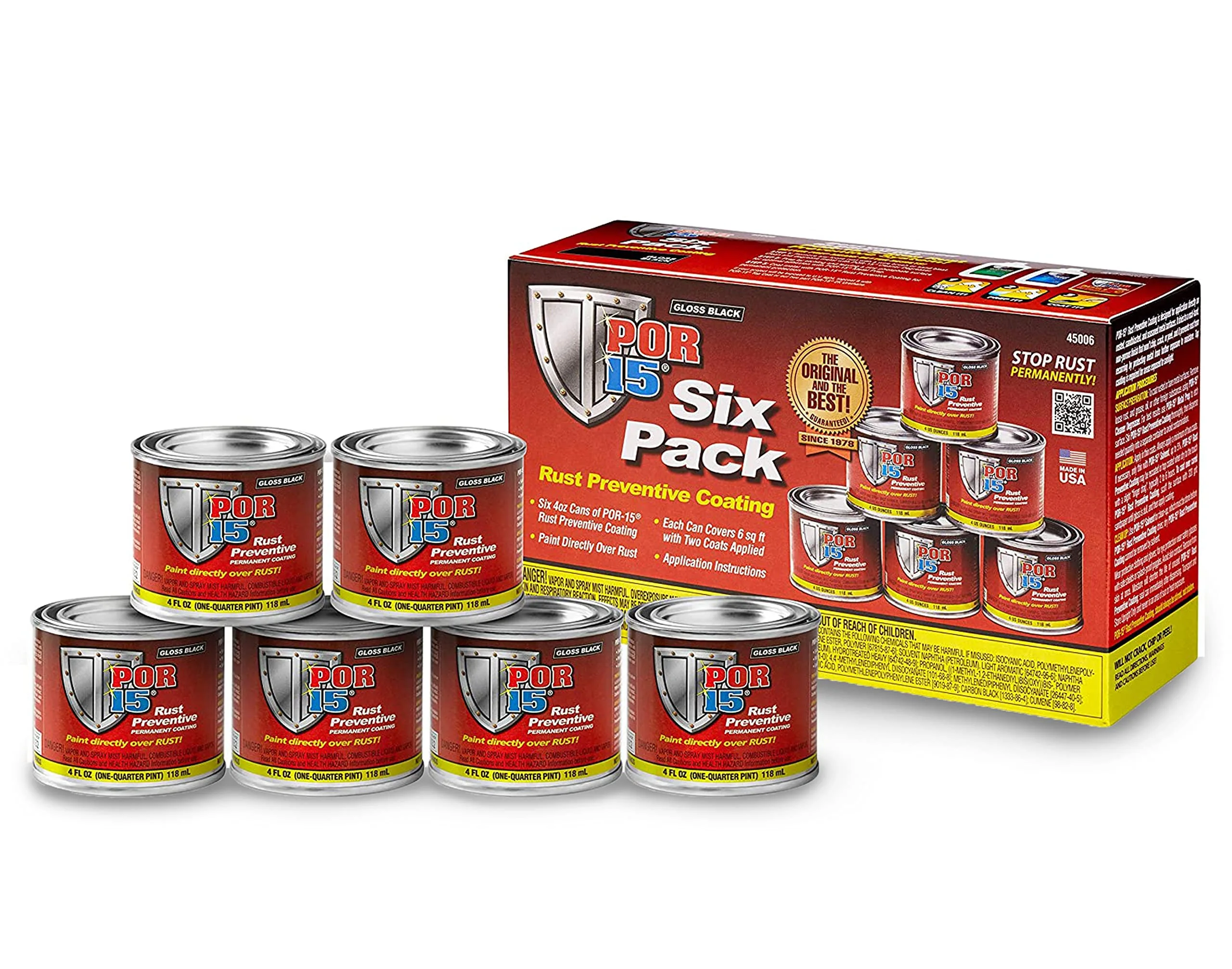 POR-15 Six Pack Rust Preventive Coating, 4 fl oz, Gloss Black