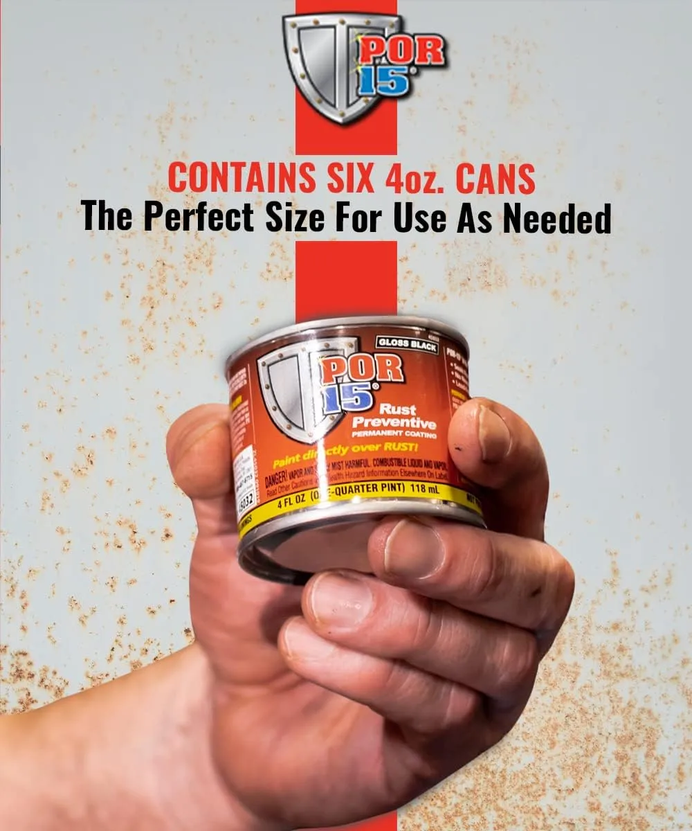 POR-15 Six Pack Rust Preventive Coating, 4 fl oz, Gloss Black