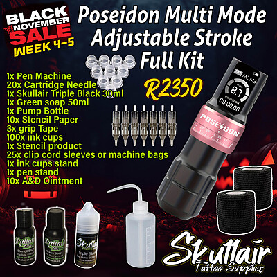 Poseidon Multi Mode  Adjustable stroke Wireless Full Tattoo Kit