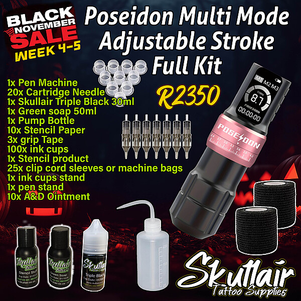 Poseidon Multi Mode Adjustable stroke Wireless Full Tattoo Kit Poseidon Multi Mode Adjustable stroke Wireless Full Tattoo Kit