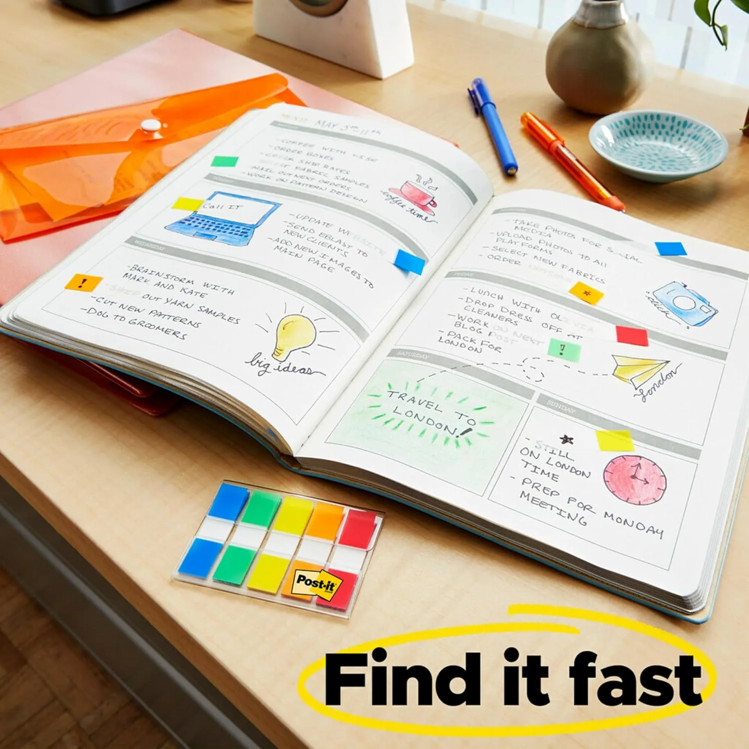 Post-it 1/2" Wide Flags in On-the-Go Dispenser – 190 Assorted Color Flags for Page Marking and Highlighting