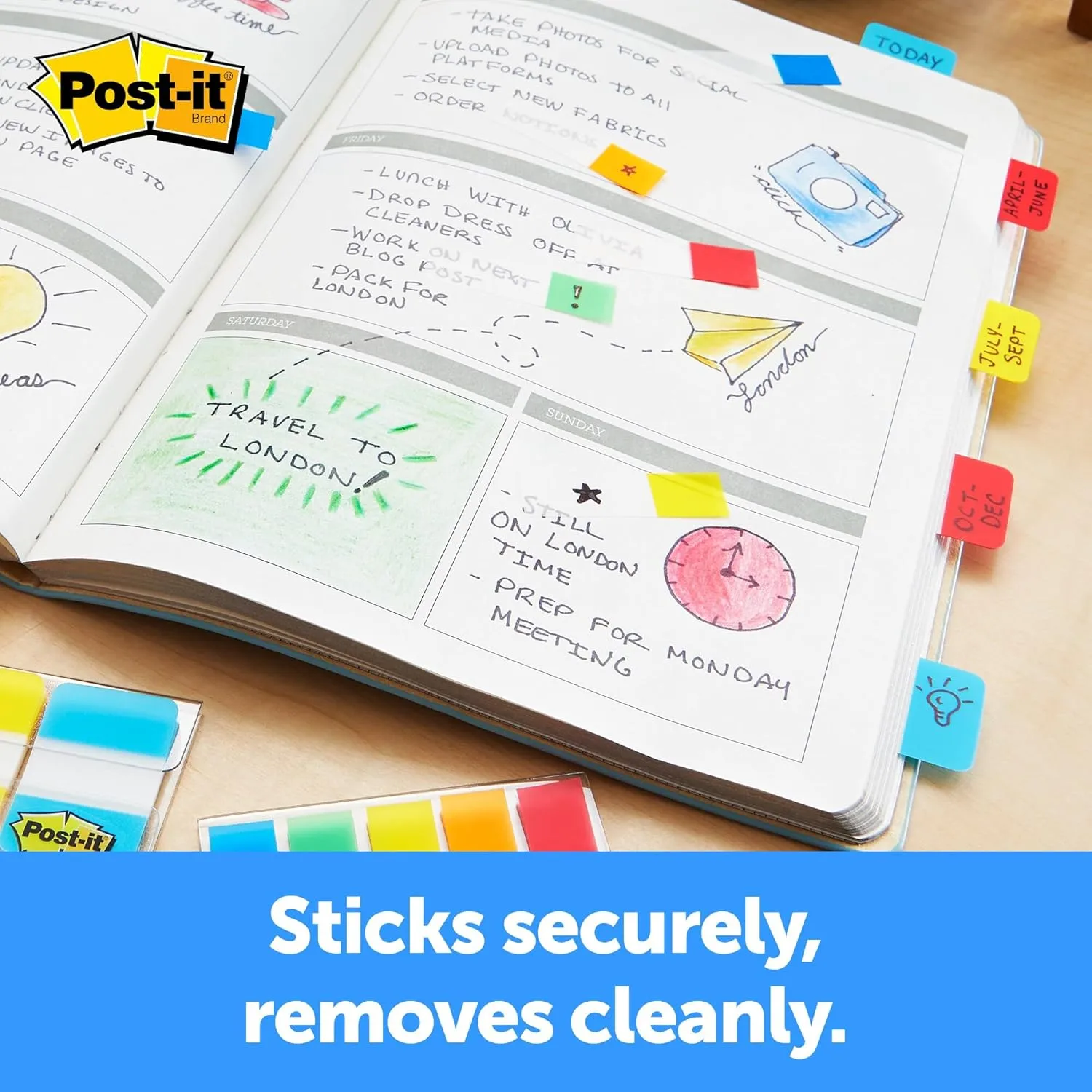 Post-it Tabs, 1 in Solid, Aqua, Yellow, Pink, Red, Green, Orange, 6/Color, 36/Dispenser (686-ALOPRYT) 0.4" x 2.8"