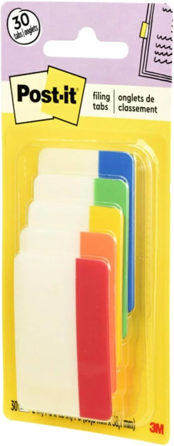 Post-it Tabs, 2 in, Solid, Assorted Colors, 6 Tabs/Color, 5 Colors, 30 Tabs/Pack (686-ROYGB)