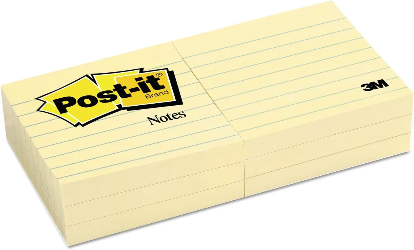Post-it Notes, 3 in x 3 in, 6 Lined Pads, 100 Sheets per Pad, Canary Yellow (630-6PK)