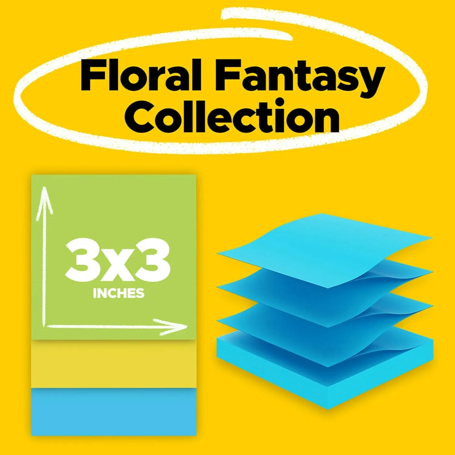 Post-it Notes, 3x3 in, 18 Pads, America's #1 Favorite Sticky Notes, 100 Sheets/Pad, Floral Fantasy Collection, Bold Colors