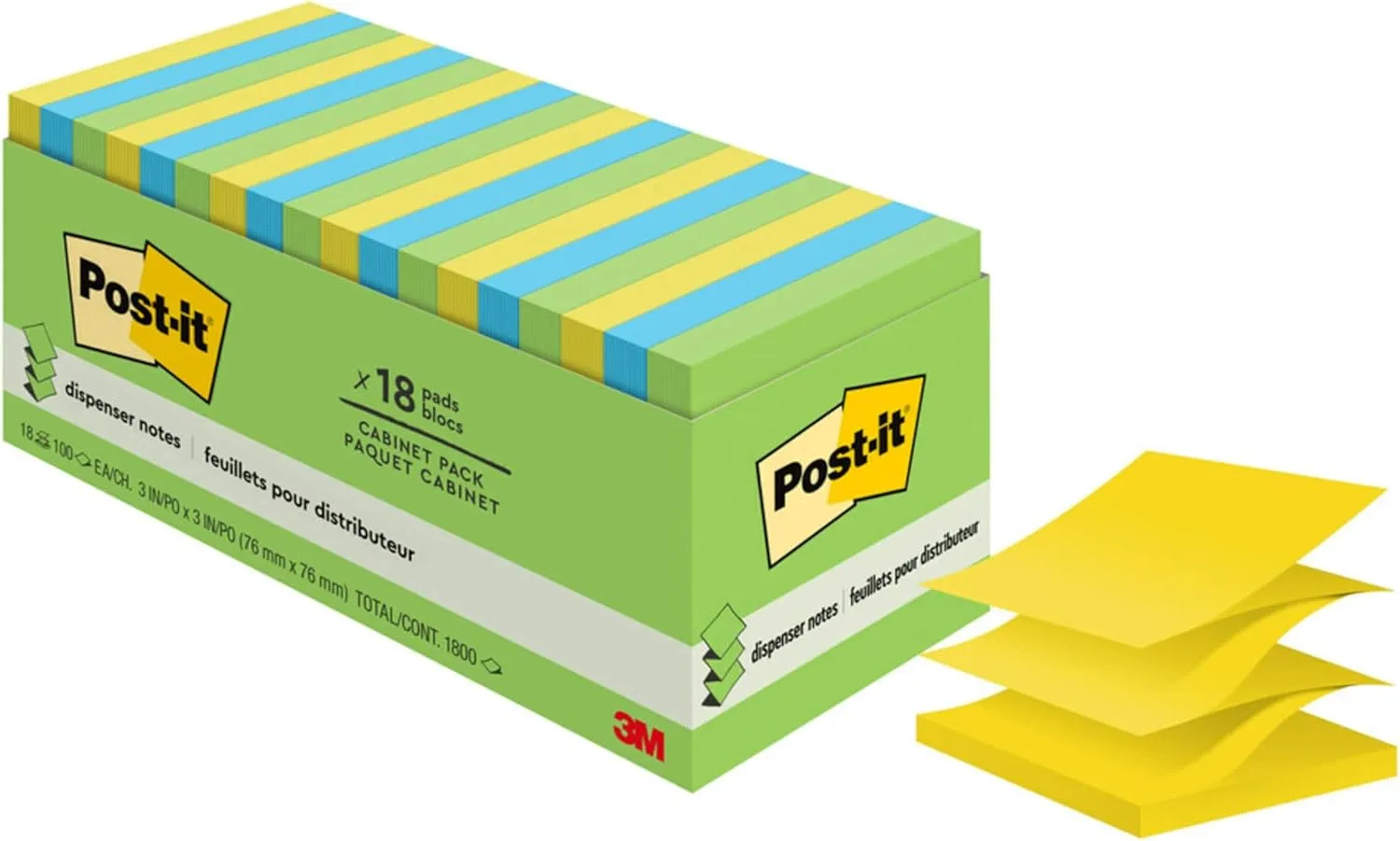 Post-it Notes, 3x3 in, 18 Pads, America's #1 Favorite Sticky Notes, 100 Sheets/Pad, Floral Fantasy Collection, Bold Colors