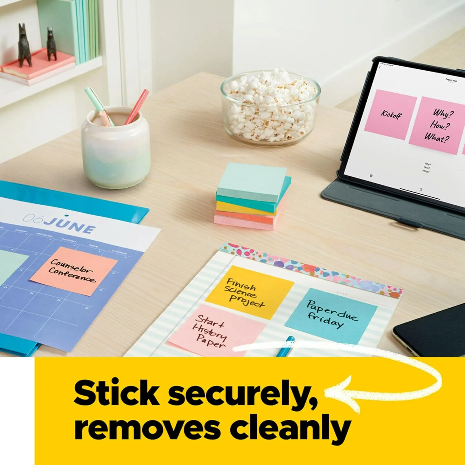 Post-it Notes, 3 in x 3 in, 12 Sticky Note Pads, 100 Sheets per Pad, Beachside Café Collection, School Supplies and Office Products