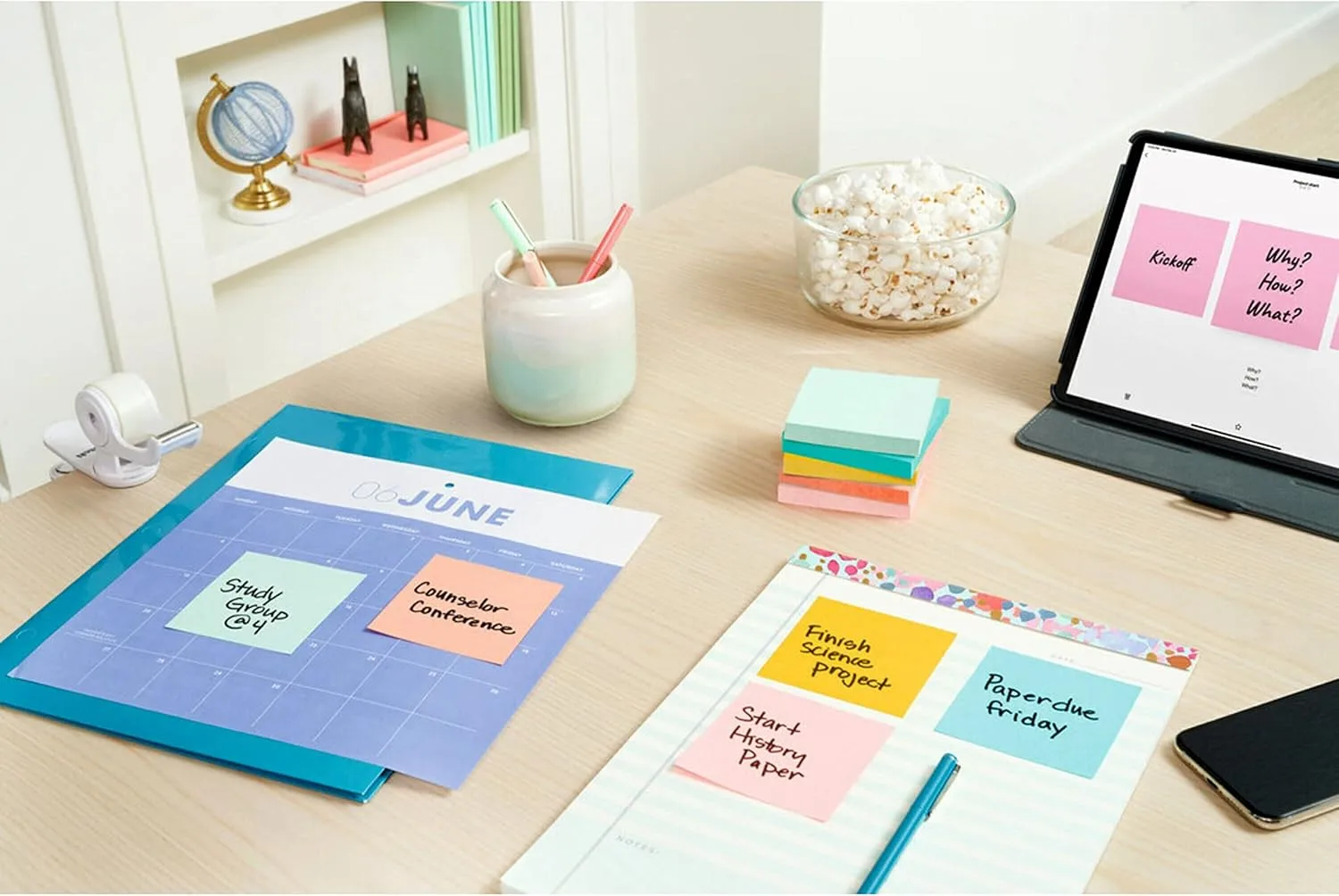 Post-it Notes, 3 in x 3 in, 12 Sticky Note Pads, 100 Sheets per Pad, Beachside Café Collection, School Supplies and Office Products