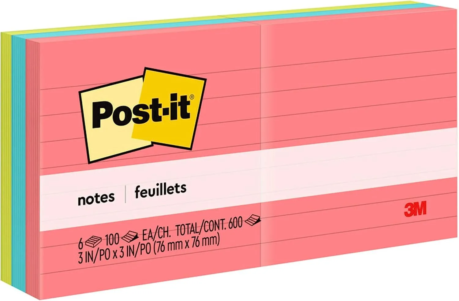 Post-it Notes 3 x 3 in, 6 Pads, Poptimistic Collection (630-6AN)
