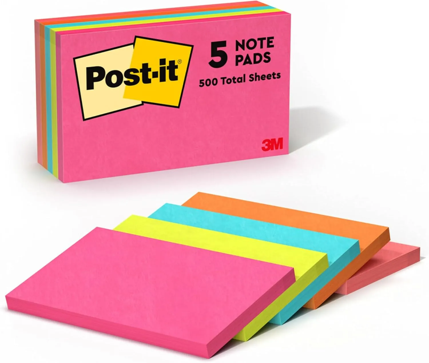 Post-it Notes, 3 in x 5 in, 5 Pads, 100 Sheets/Pad, Poptimistic Collection