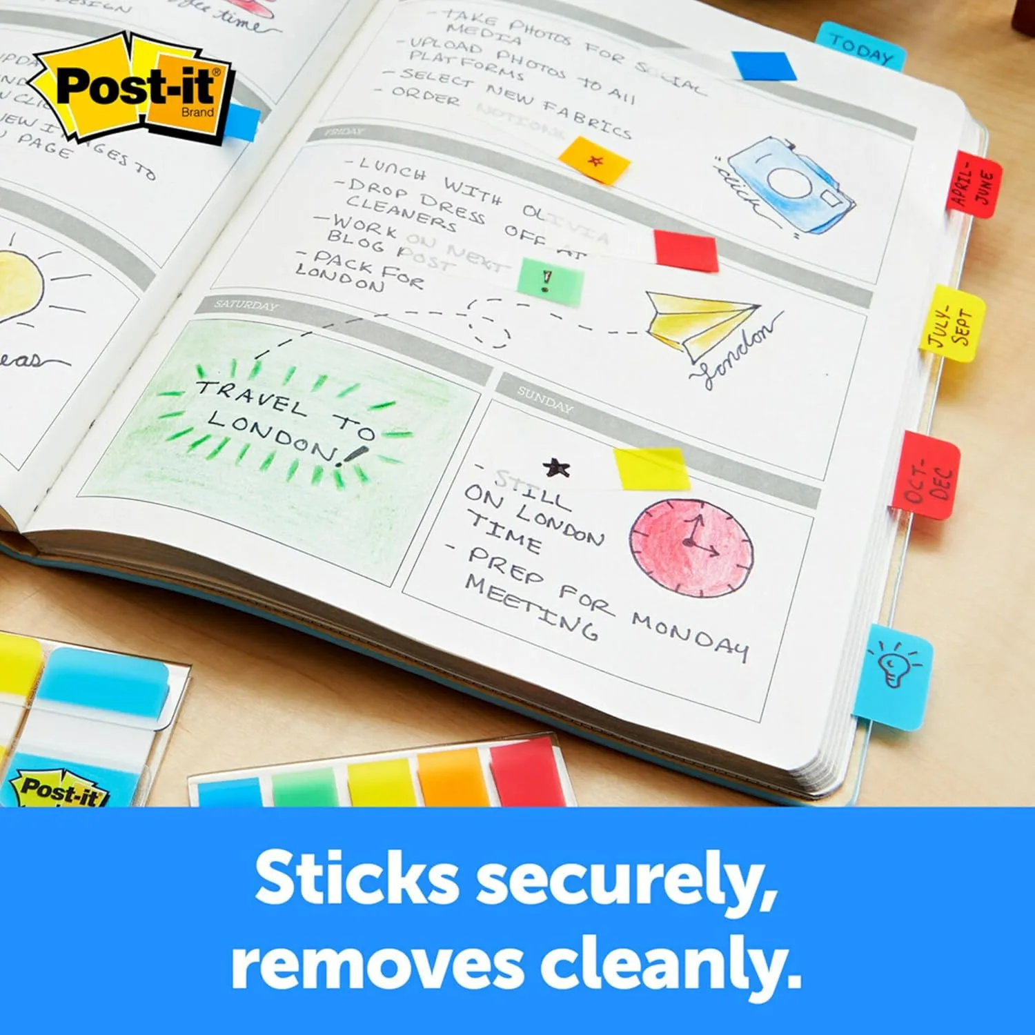 Post-it Tabs, .625 in Solid, Aqua, Yellow, Pink, Violet, 10/Color, 40/Dispenser (676-AYPV) (Pack of 4)