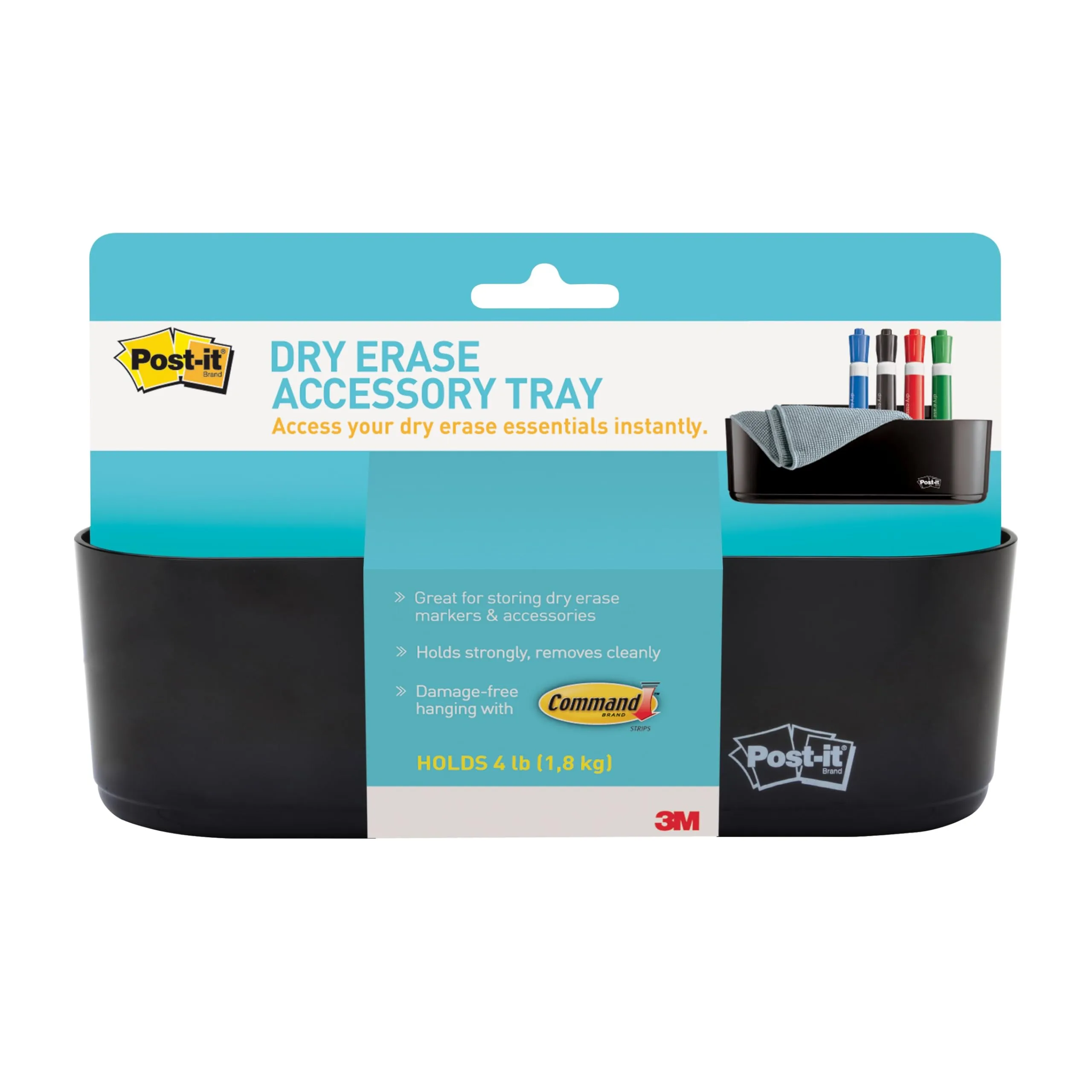 Post-it Dry Erase Accessory Tray, DEFTRAY, Black, 8.44 x 3.03 x 5.25 in