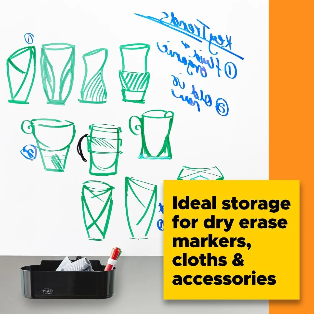 Post-it Dry Erase Accessory Tray, DEFTRAY, Black, 8.44 x 3.03 x 5.25 in