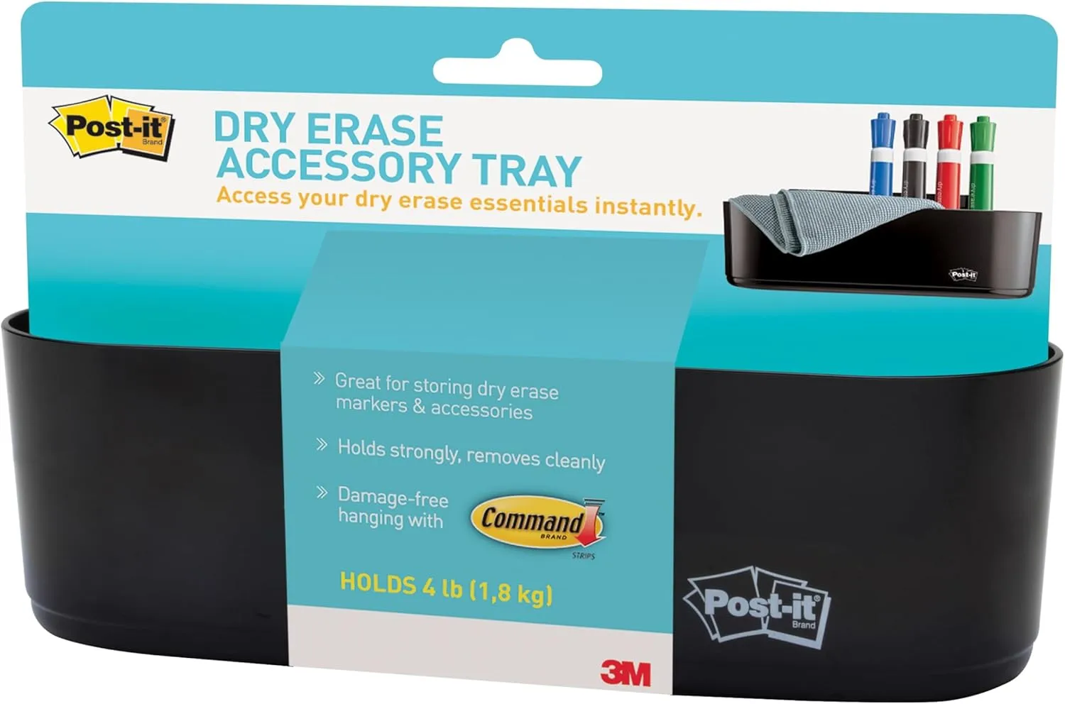 Post-it Dry Erase Accessory Tray, DEFTRAY, Black, 8.44 x 3.03 x 5.25 in