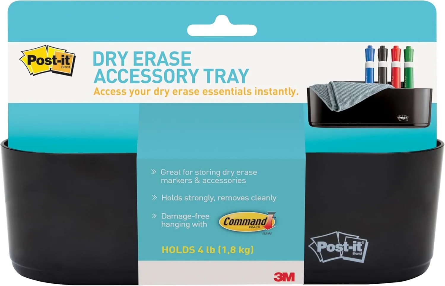 Post-it Dry Erase Accessory Tray, DEFTRAY, Black, 8.44 x 3.03 x 5.25 in