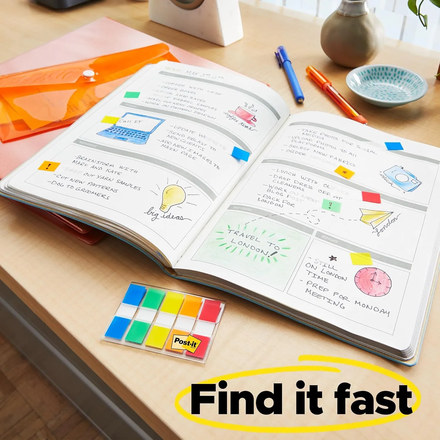 Post-it Flags, 60/On-The-Go Dispenser, .94 in Wide, Alternating Electric Glow Collection (680-EG-ALT)