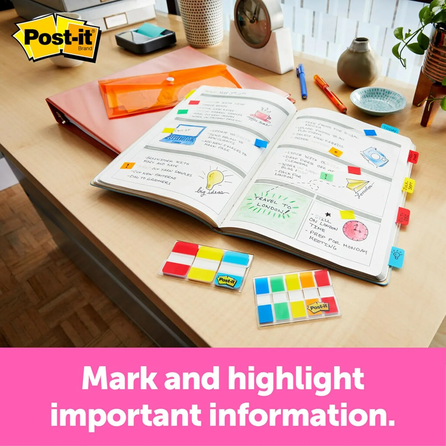 POST-IT Flags High Volume Desk Grip Dispenser, 1 in Wide, 200 Flags