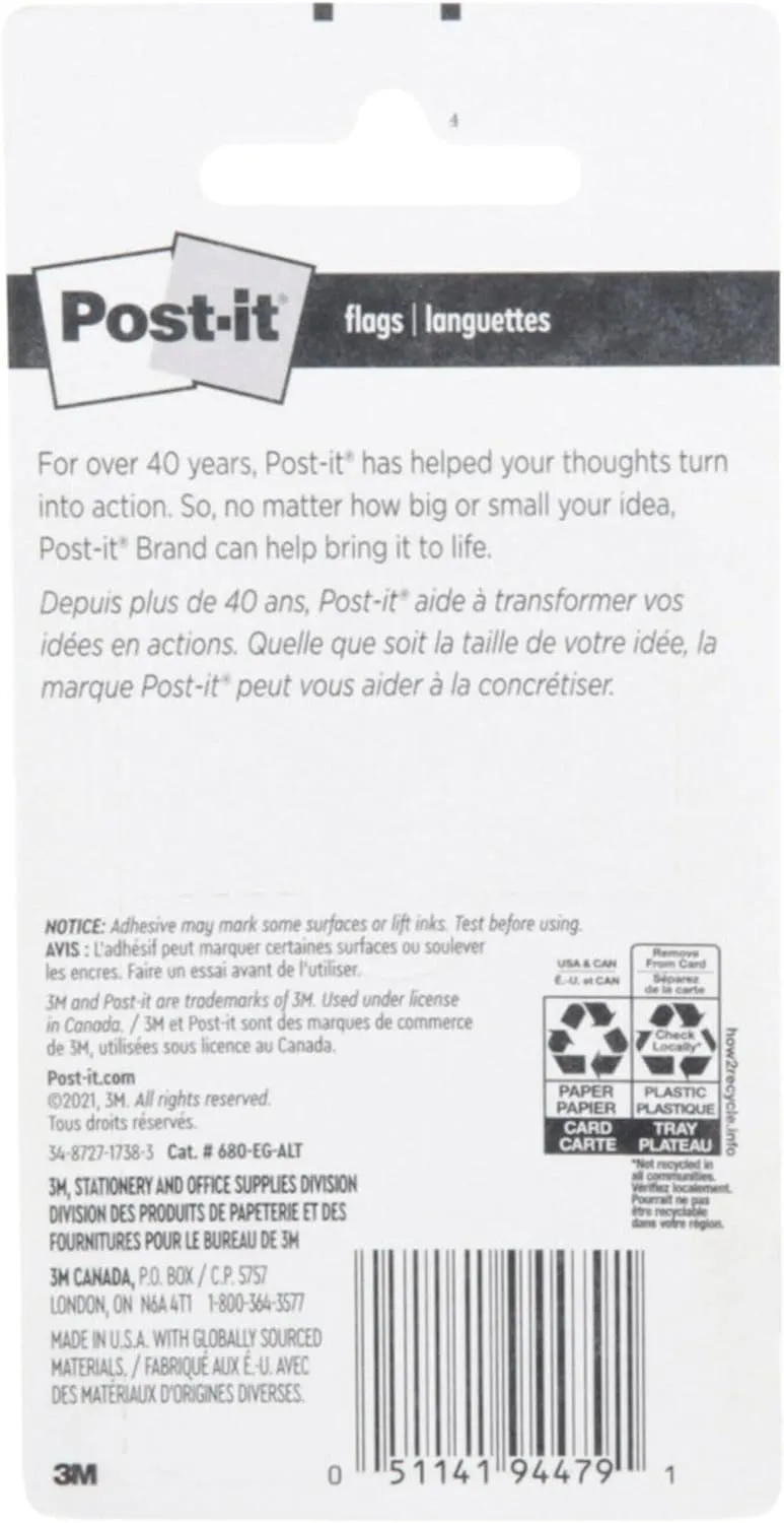 Post-it Flags, 60/On-The-Go Dispenser, .94 in Wide, Alternating Electric Glow Collection (680-EG-ALT)