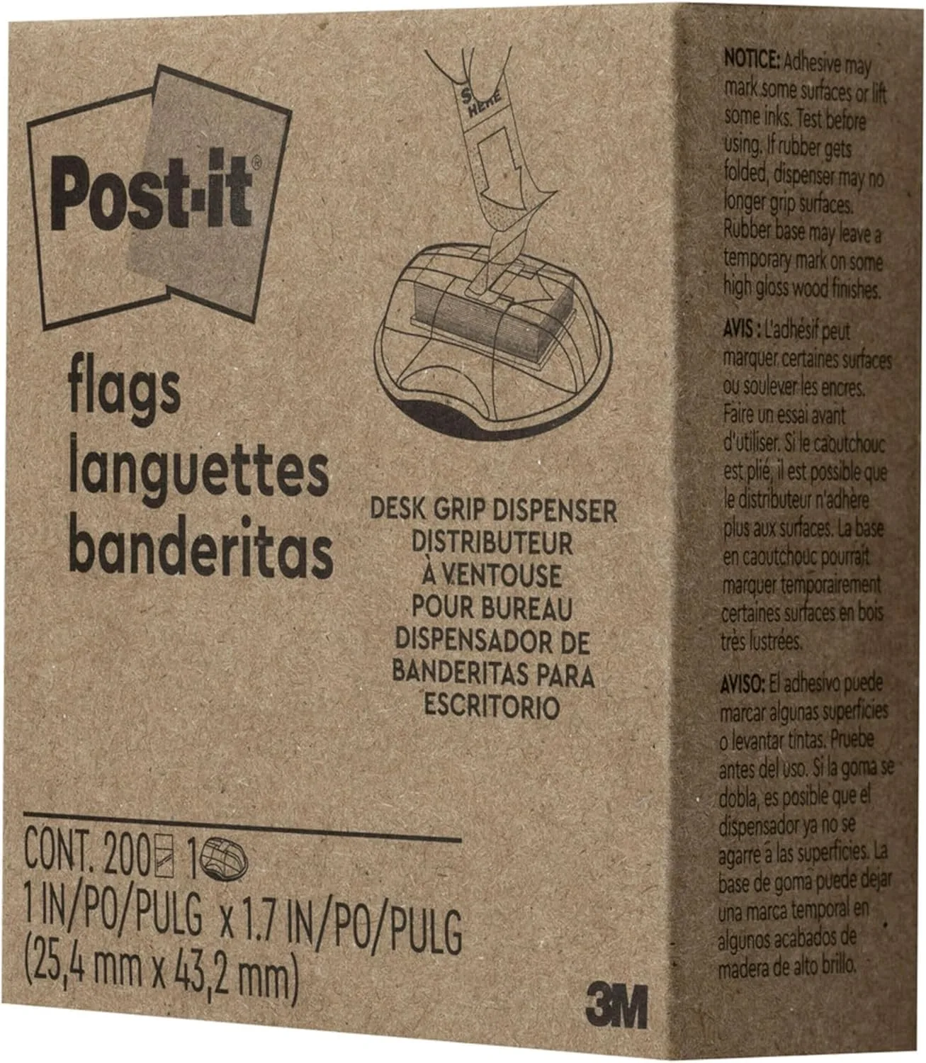 POST-IT Flags High Volume Desk Grip Dispenser, 1 in Wide, 200 Flags