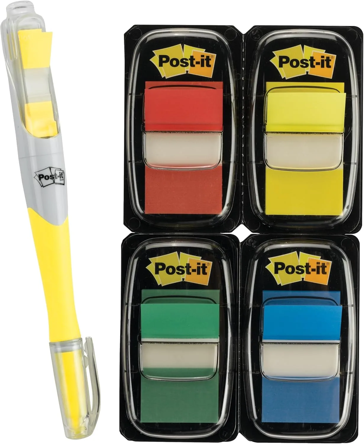 Post-it Flags Value Pack, 50/Dispenser, 4 Dispensers/Pack, 1 in Wide, Assorted Colors, Includes Free Flags + Highlighter (680-RYBGVA)