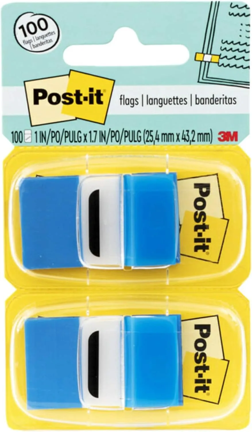 Post-it Flags Value Pack, 50/Dispenser, 12 Pack, 1 in Wide, Blue (680-BE12)