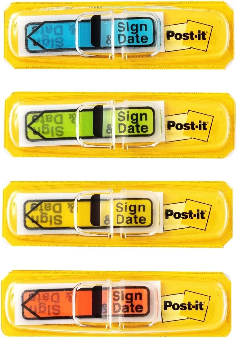 Post-it Message Flags, Sign & Date, 4 Dispensers, 20 Flags/Dispenser (684-SD)