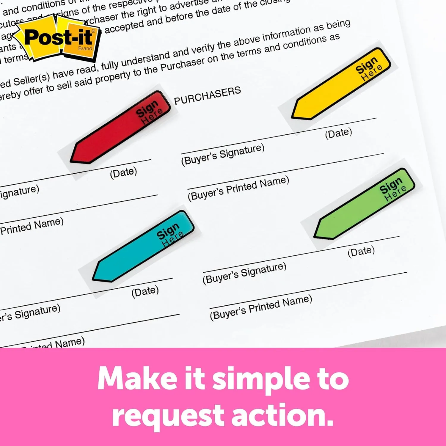 Post-it Message Flags, Sign & Date, 4 Dispensers, 20 Flags/Dispenser (684-SD)
