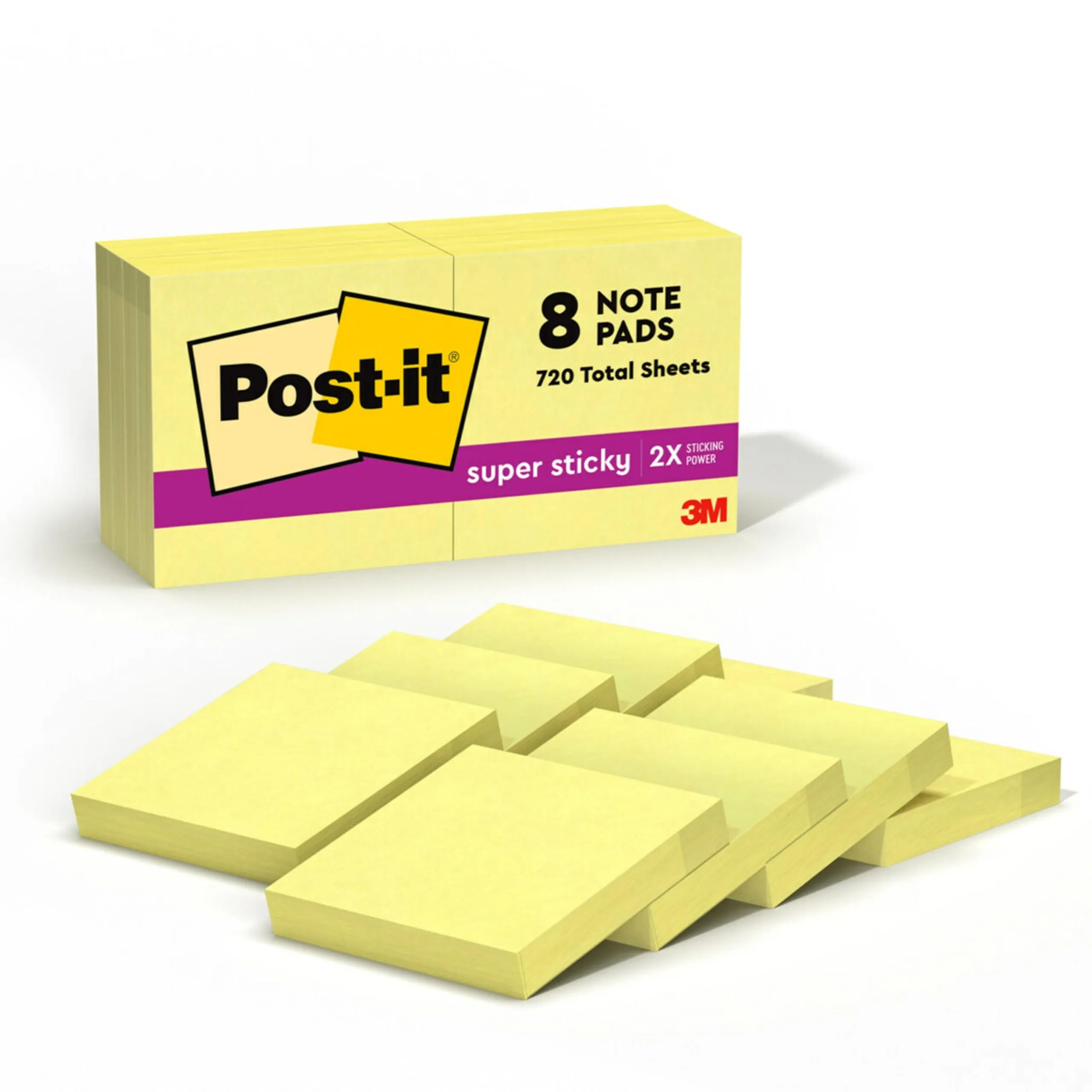 Post-it Mini Super Sticky Notes, 1 7/8 in x 1 7/8 in, Canary Yellow, 8 Pads/Pack