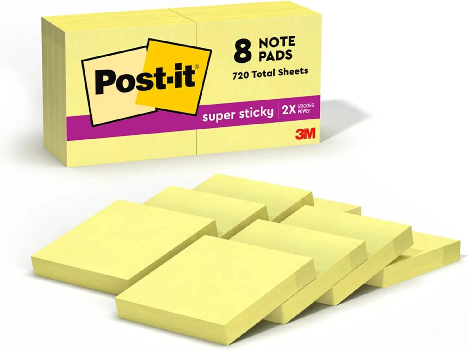 Post-it Mini Super Sticky Notes, 1 7/8 in x 1 7/8 in, Canary Yellow, 8 Pads/Pack
