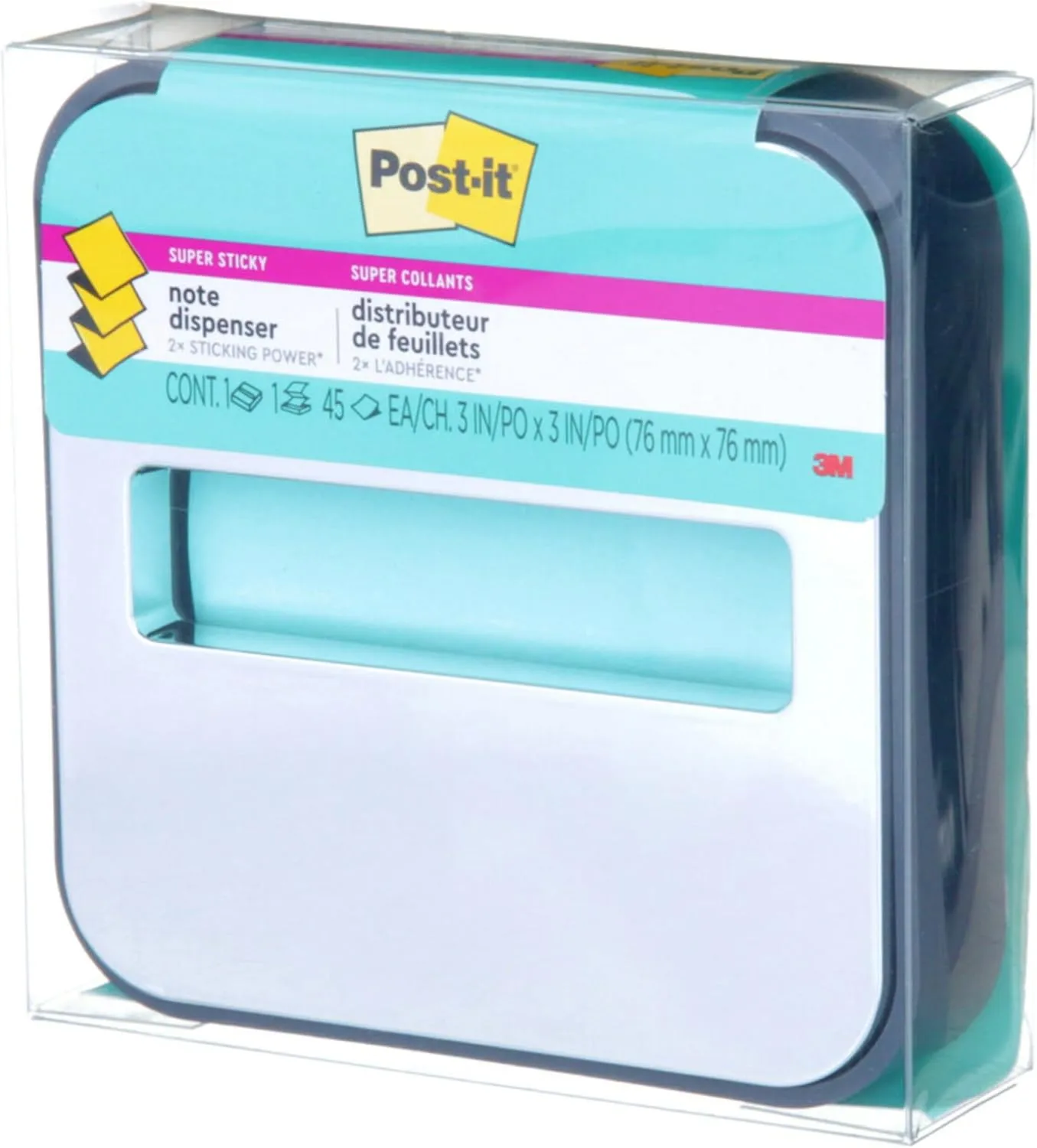Post-it Note Dispenser with Pop-Up Notes, Black Base & Steel Top