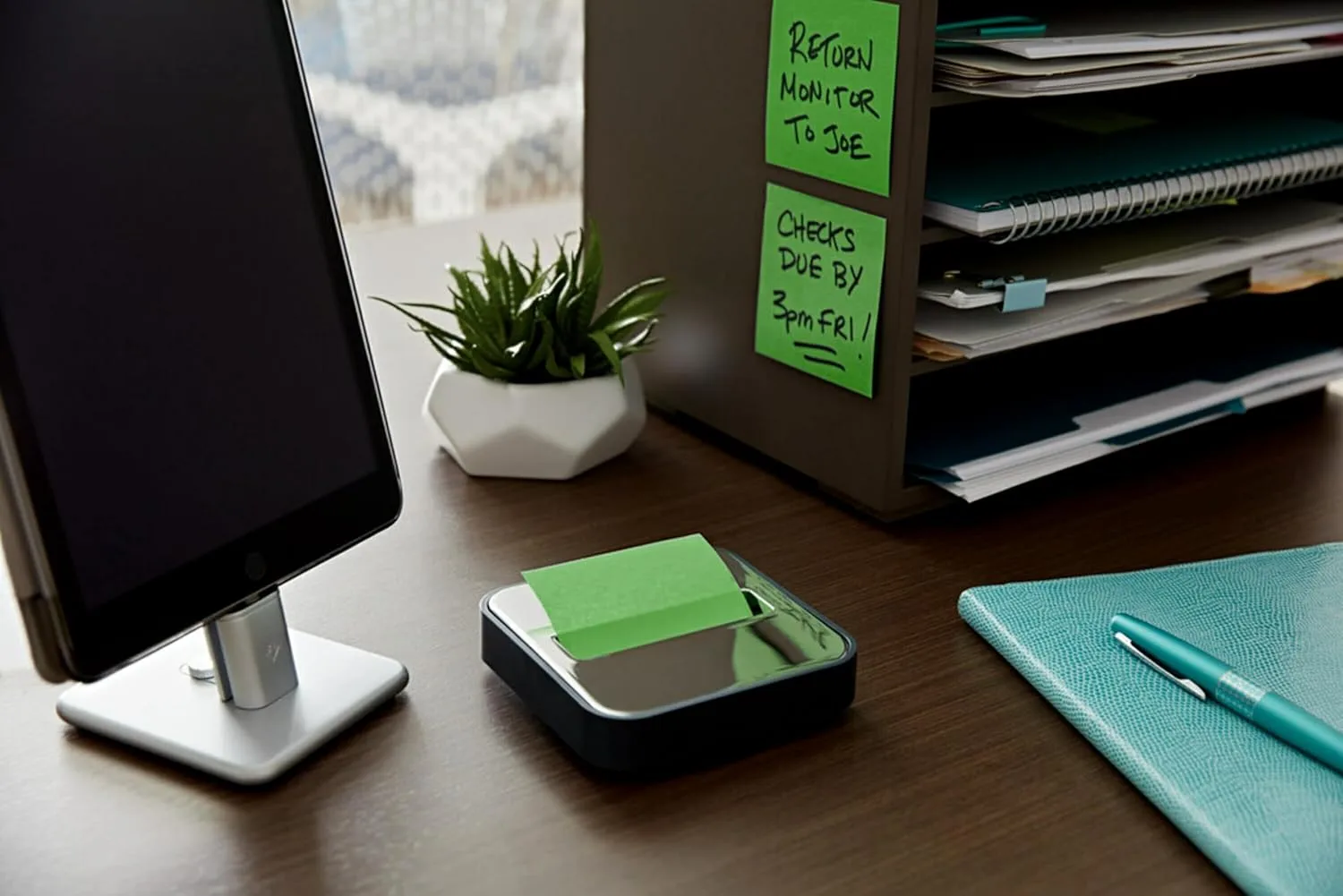 Post-it Note Dispenser with Pop-Up Notes, Black Base & Steel Top