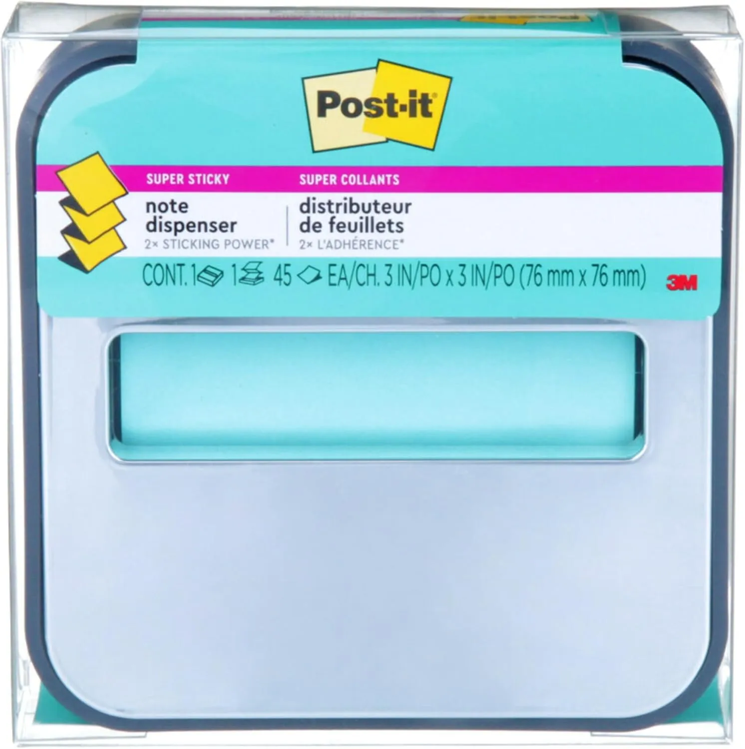 Post-it Note Dispenser with Pop-Up Notes, Black Base & Steel Top