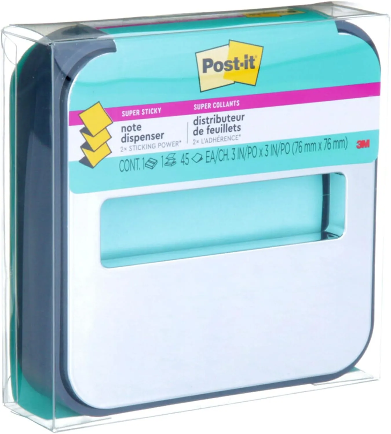 Post-it Note Dispenser with Pop-Up Notes, Black Base & Steel Top