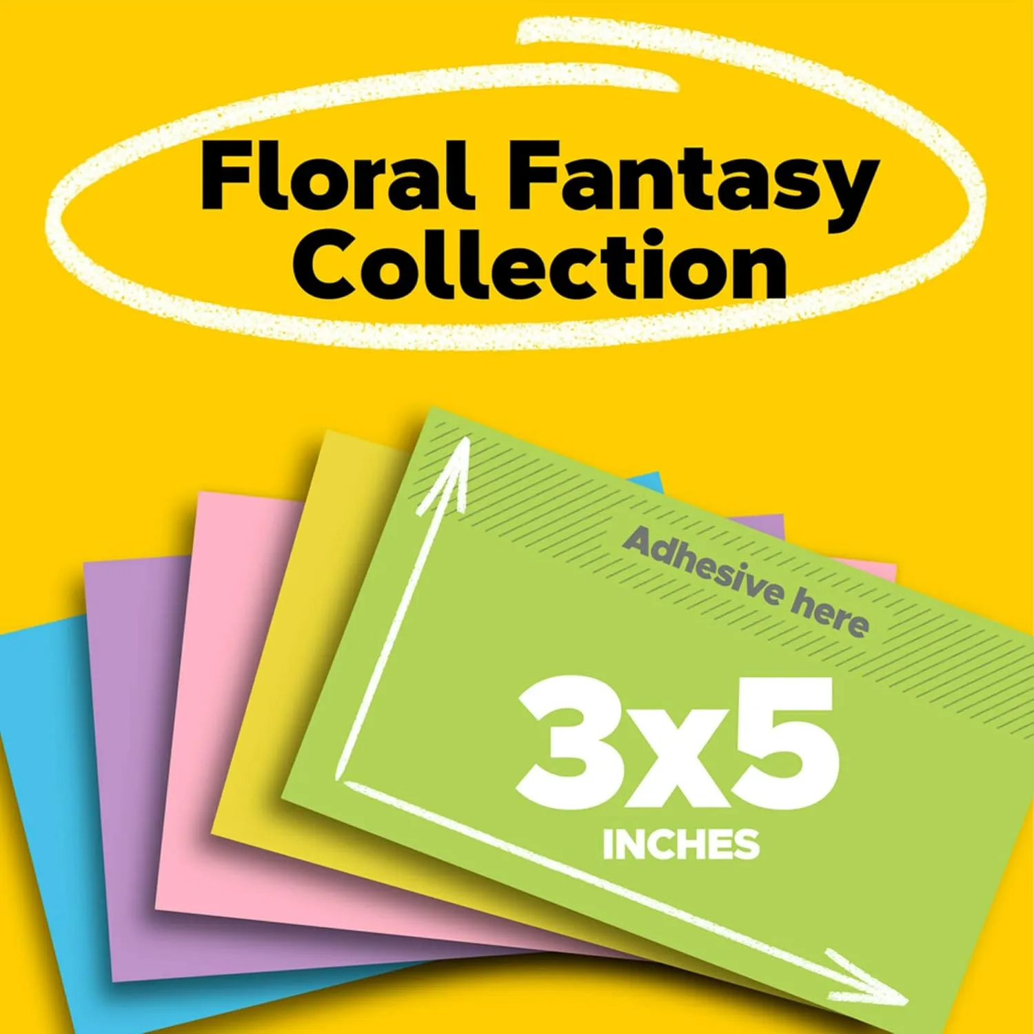 Post-it Notes, 3 x 5 in, 5 Pads (100 Sheets/Pad) - Floral Fantasy Collection
