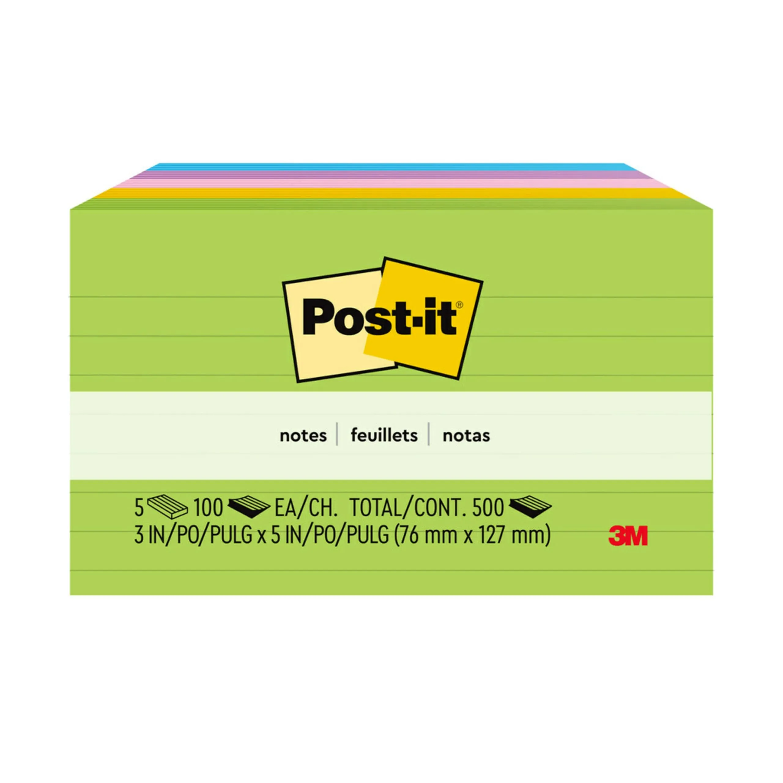 Post-it Notes, 3 in x 5 in, 5 Lined Pads, 100 Sheets/Pad, Floral Fantasy - 635-5AU