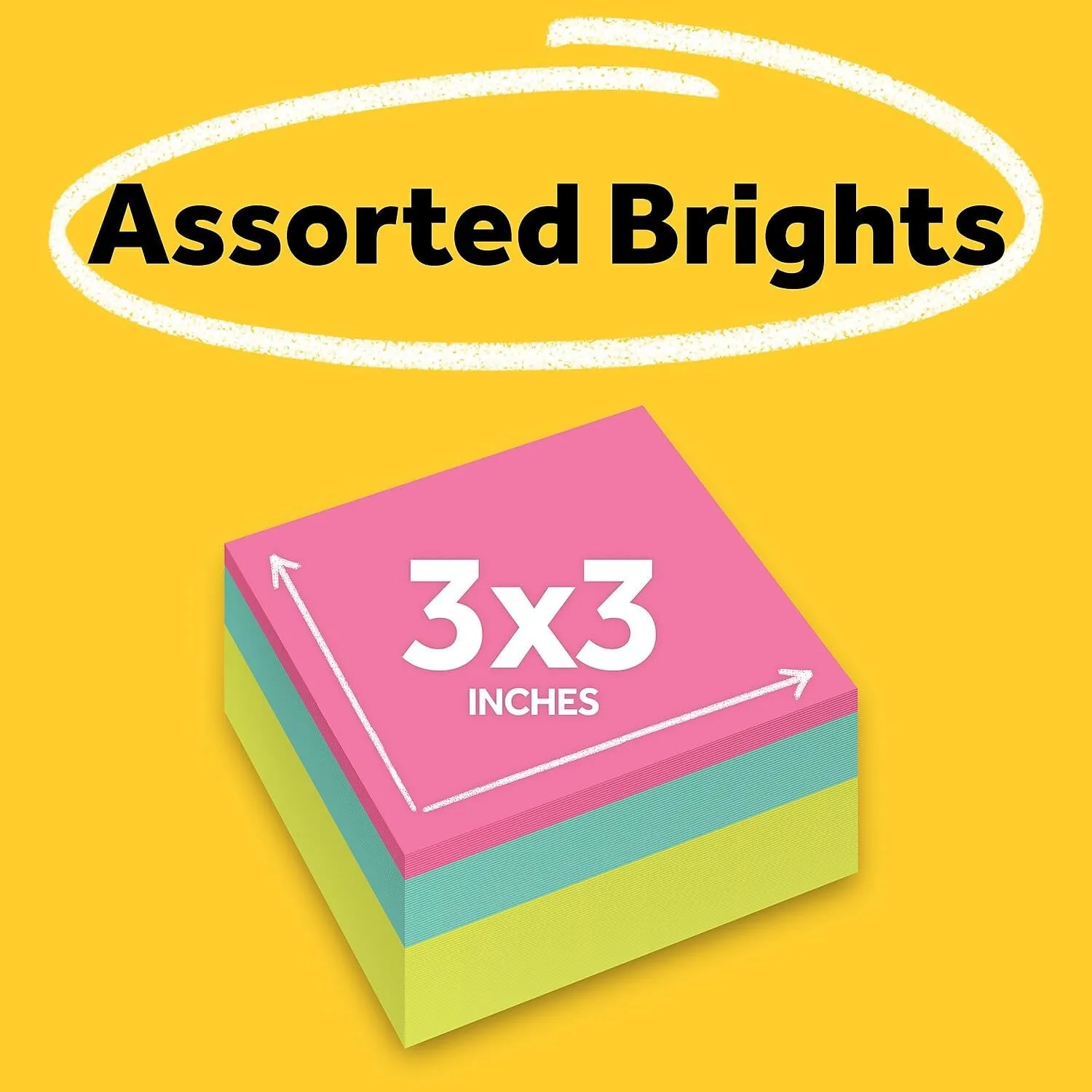 Post-it Notes Cube, 3 in. x 3 in., Bright Colors, Power Pink, Aqua Splash, Acid Lime, 400 Sheets/Cube, 1 Cube/Pack