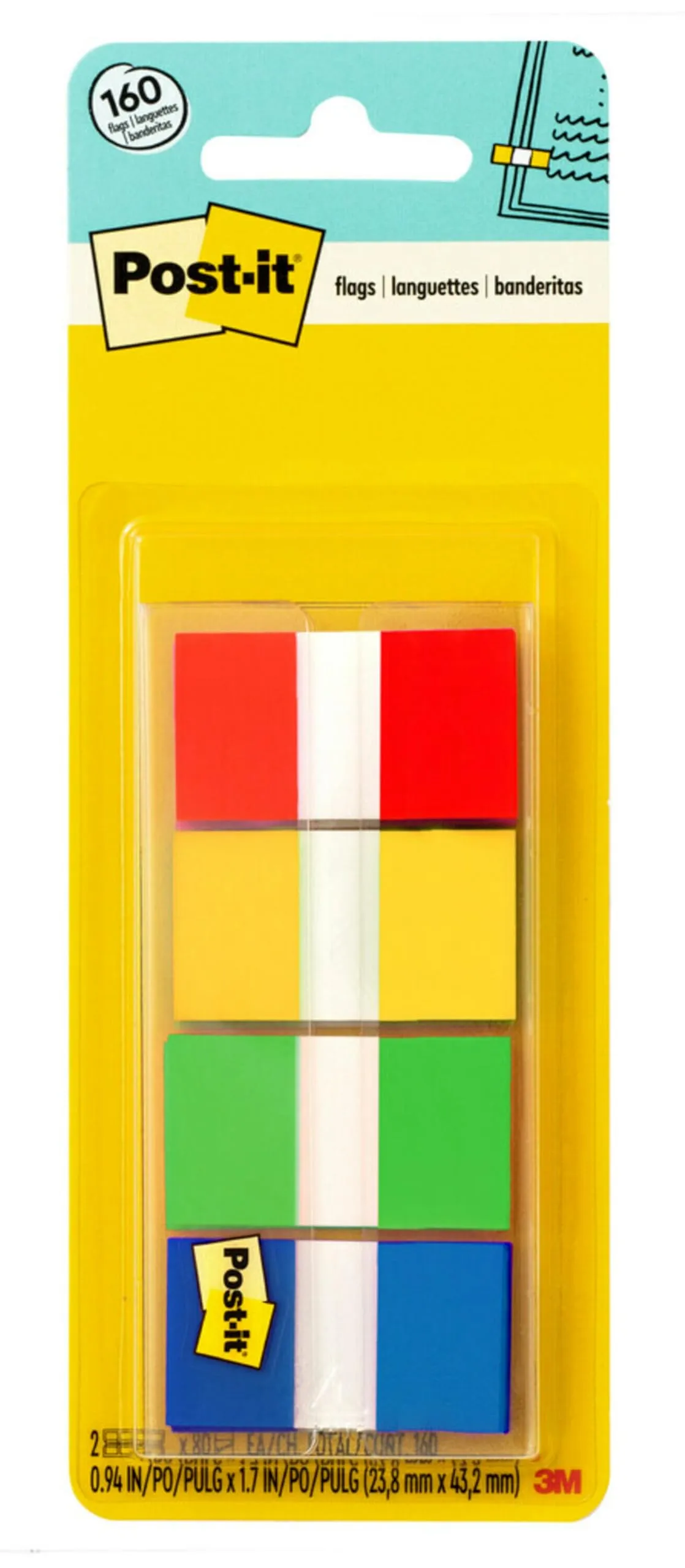 Post-it 680RYGB2 Page Flags in Portable Dispenser, Standard, 160 Flags/Dispenser