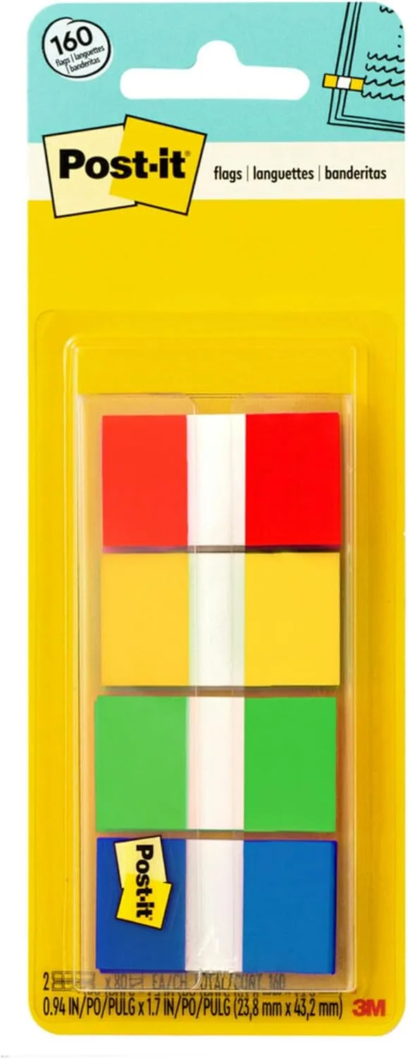 Post-it 680RYGB2 Page Flags in Portable Dispenser, Standard, 160 Flags/Dispenser